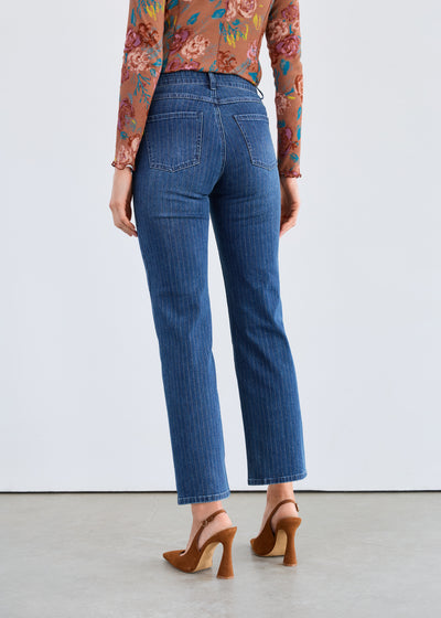 Olivia Pin Stripe Straight Ankle Jeans - Dark Wash