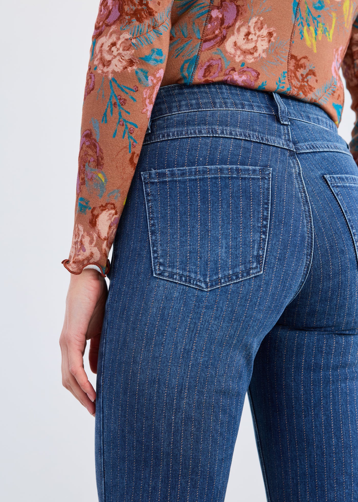 Olivia Pin Stripe Straight Ankle Jeans - Dark Wash