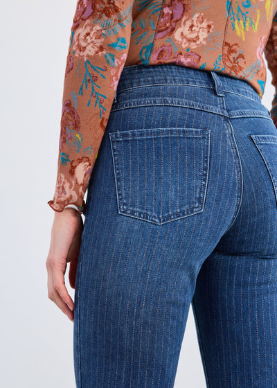 Olivia Pin Stripe Straight Ankle Jeans - Dark Wash