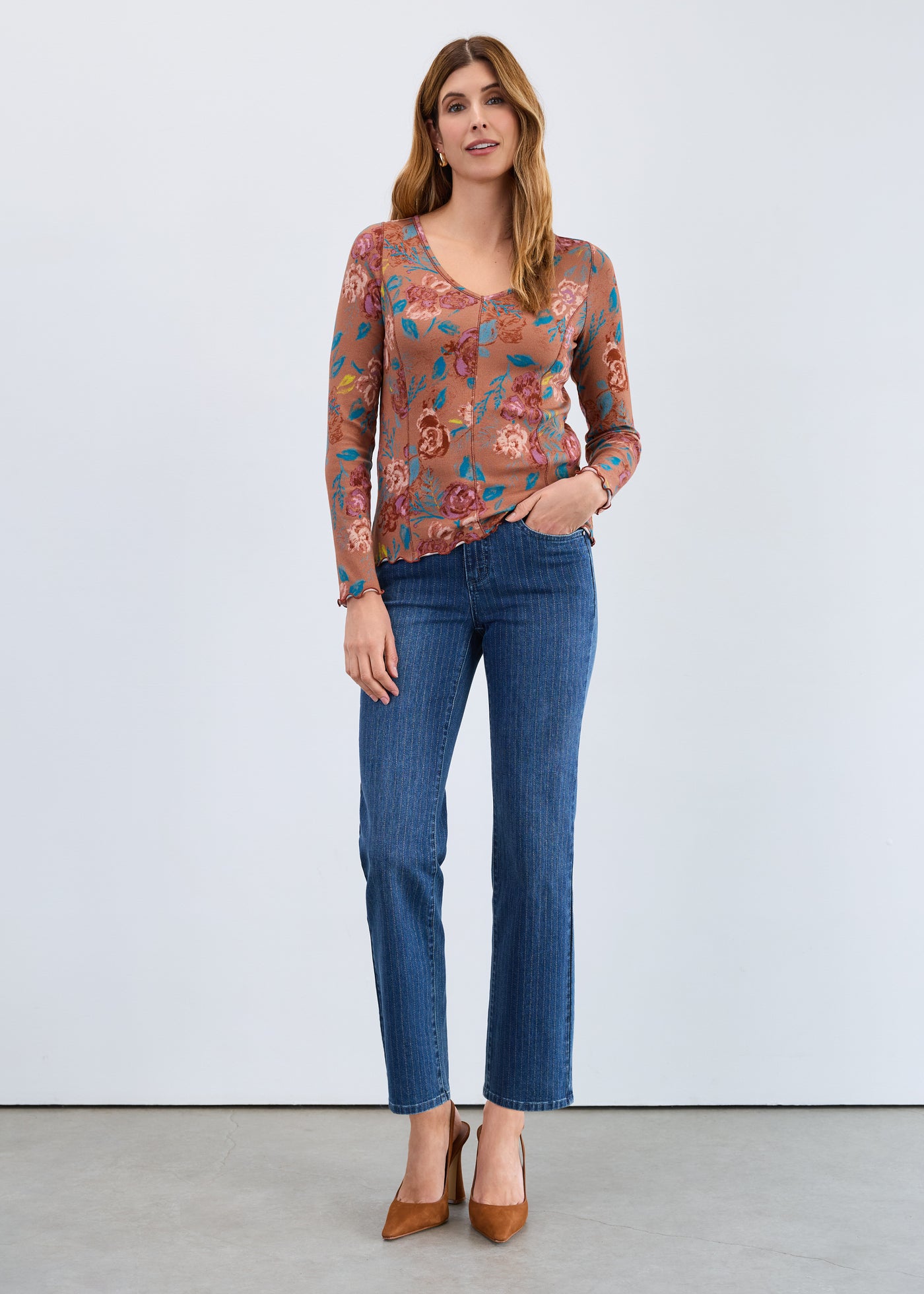 Olivia Pin Stripe Straight Ankle Jeans - Dark Wash