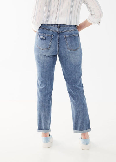 Embroidered Girlfriend Ankle Denim Jeans - Light Blue