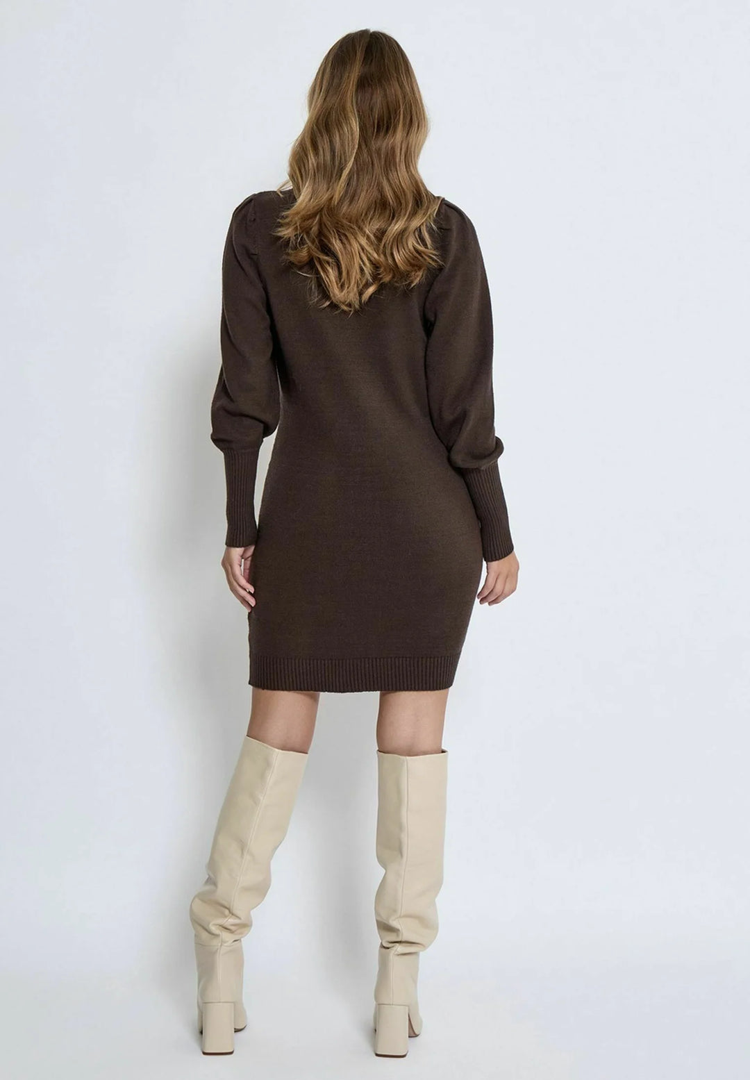 Anissa Rib V-Neck Knit Dress - Java Brown Mélange