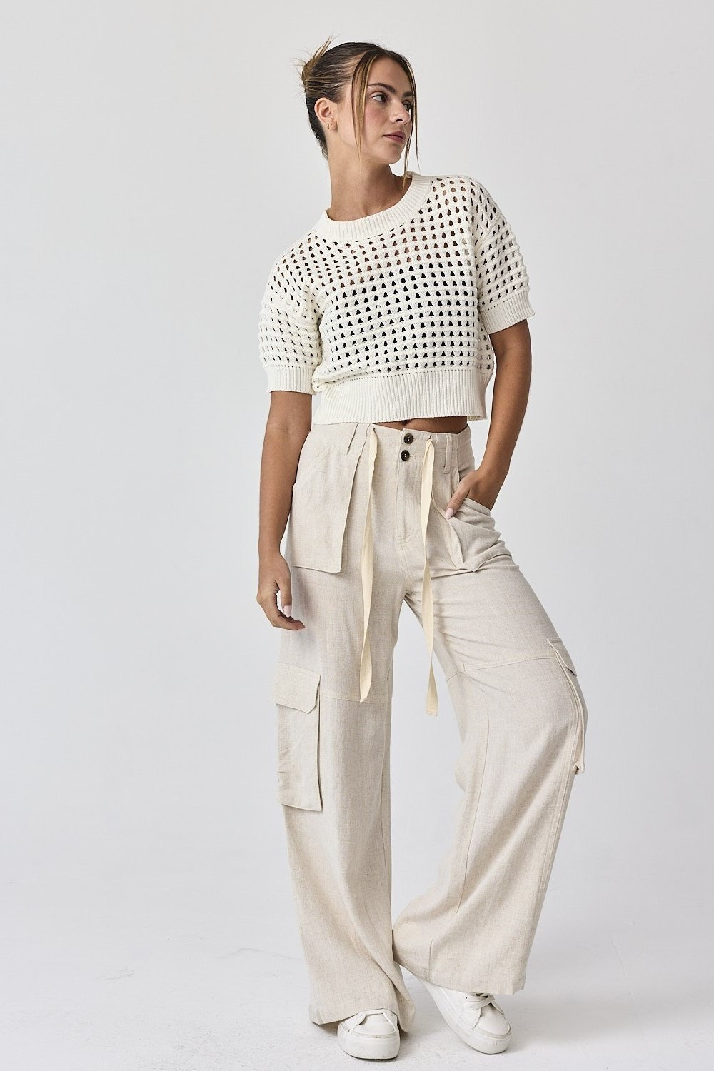 Maya Relaxed Fit Utility Wide-Leg Pants - Natural