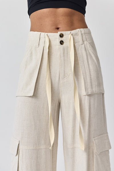 Maya Relaxed Fit Utility Wide-Leg Pants - Natural