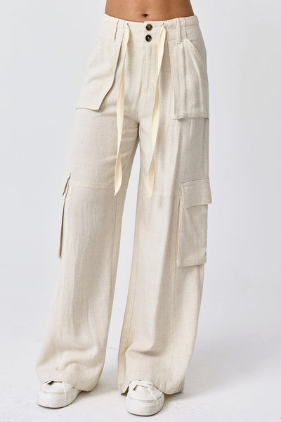 Maya Relaxed Fit Utility Wide-Leg Pants - Natural