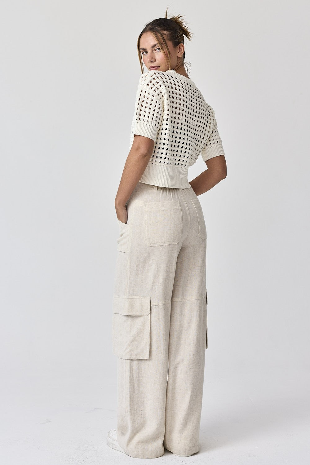 Maya Relaxed Fit Utility Wide-Leg Pants - Natural