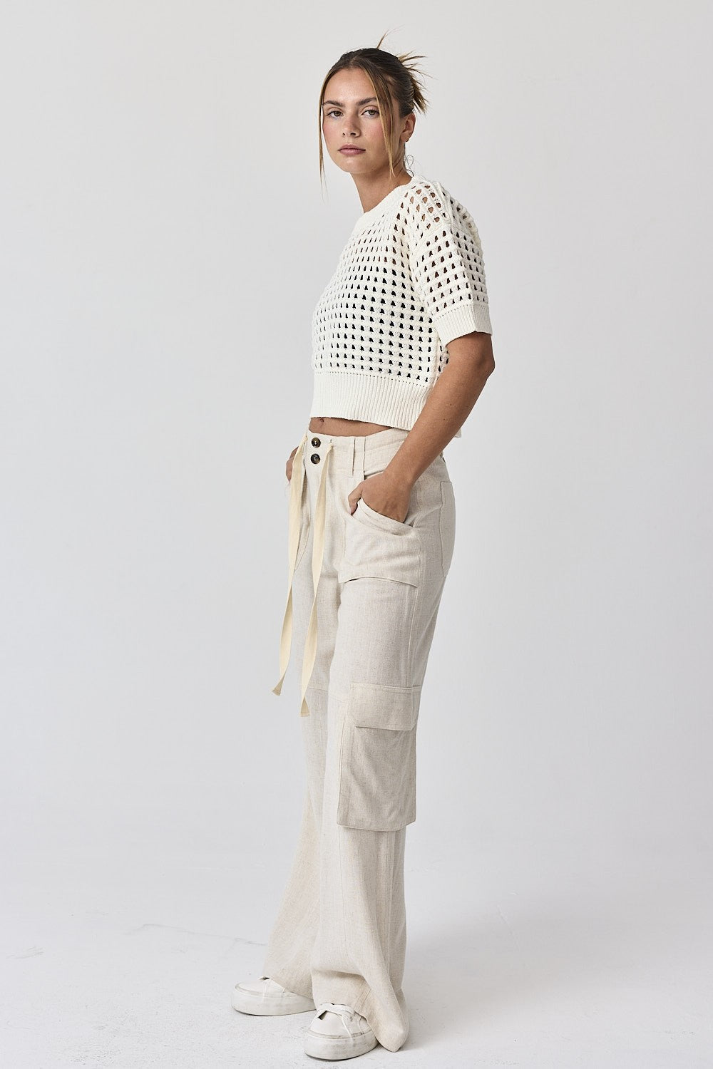 Maya Relaxed Fit Utility Wide-Leg Pants - Natural