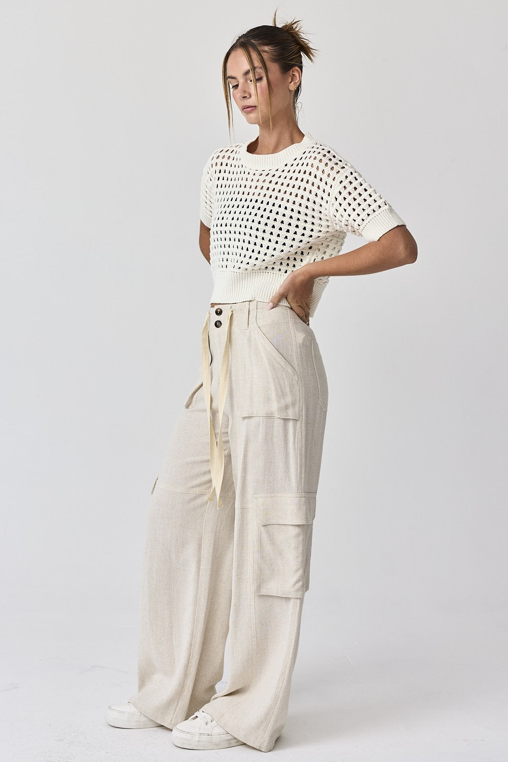 Maya Relaxed Fit Utility Wide-Leg Pants - Natural