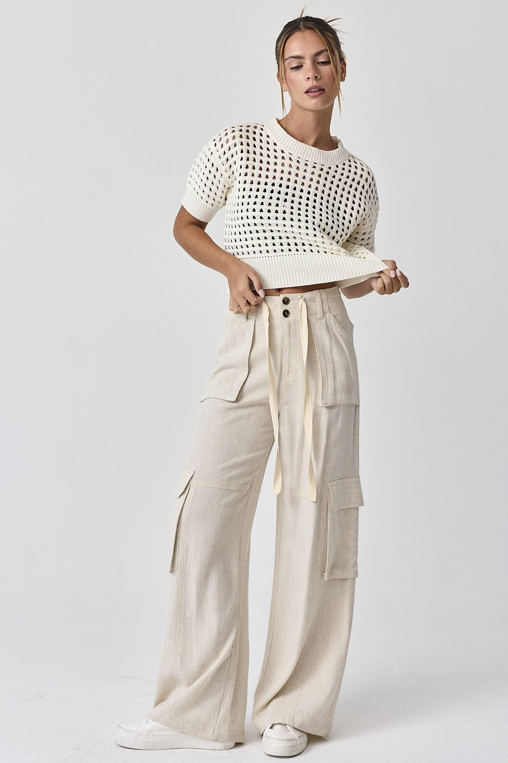 Maya Relaxed Fit Utility Wide-Leg Pants - Natural