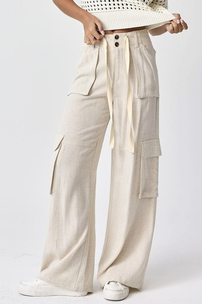 Maya Relaxed Fit Utility Wide-Leg Pants - Natural