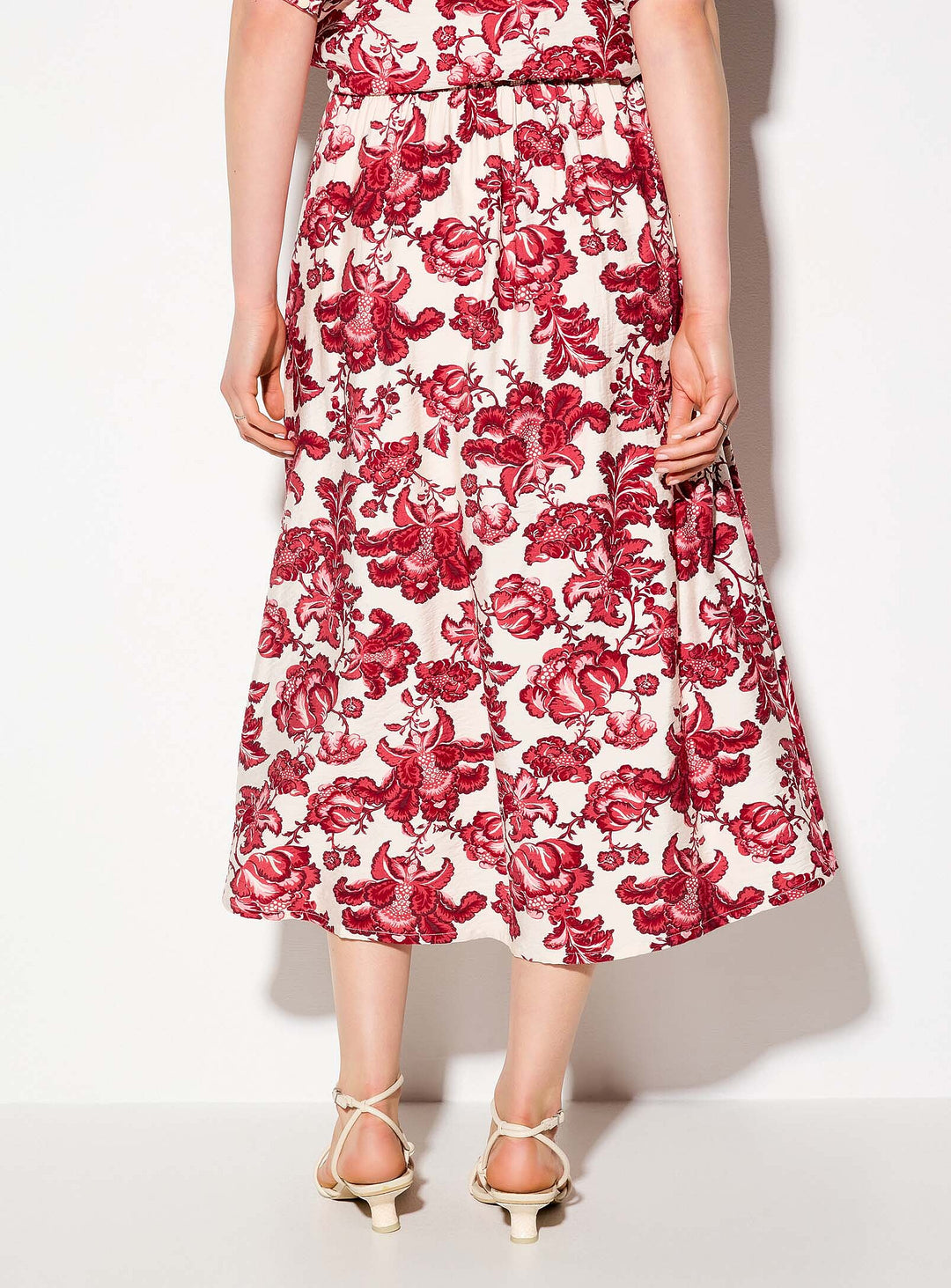 Red floral dress on a white background