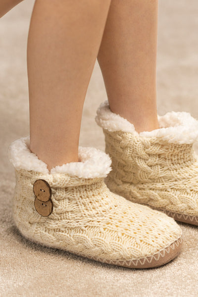 Hand Knitted Coconut Button Slippers