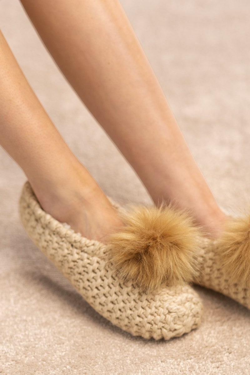 Knitted Slippers with Pom Pom