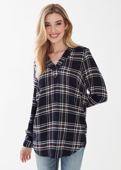 Popover Check Textured Tunic - Navy Plaid