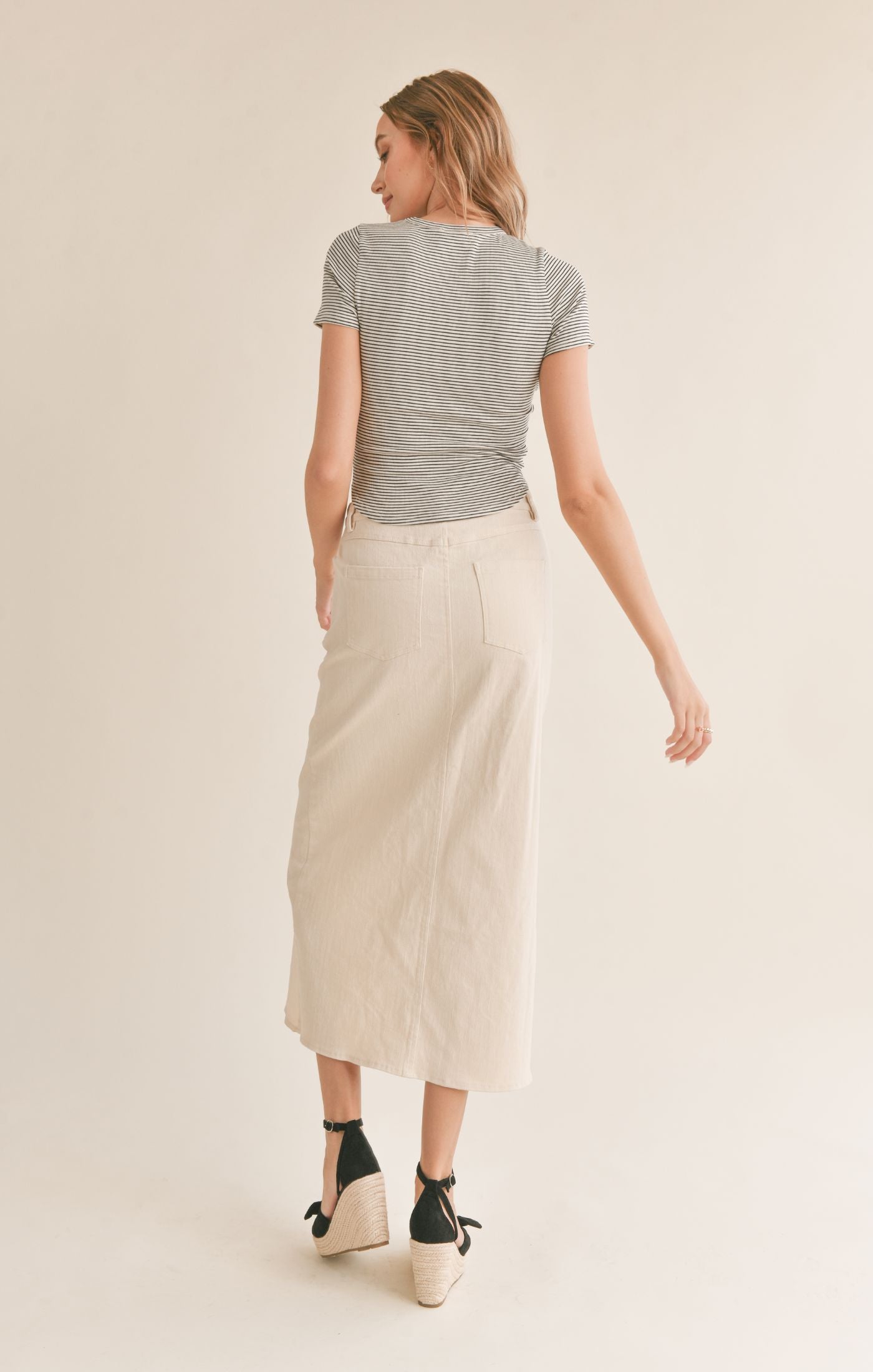 Clear Eyes Denim Skirt with Front Slit - Cream