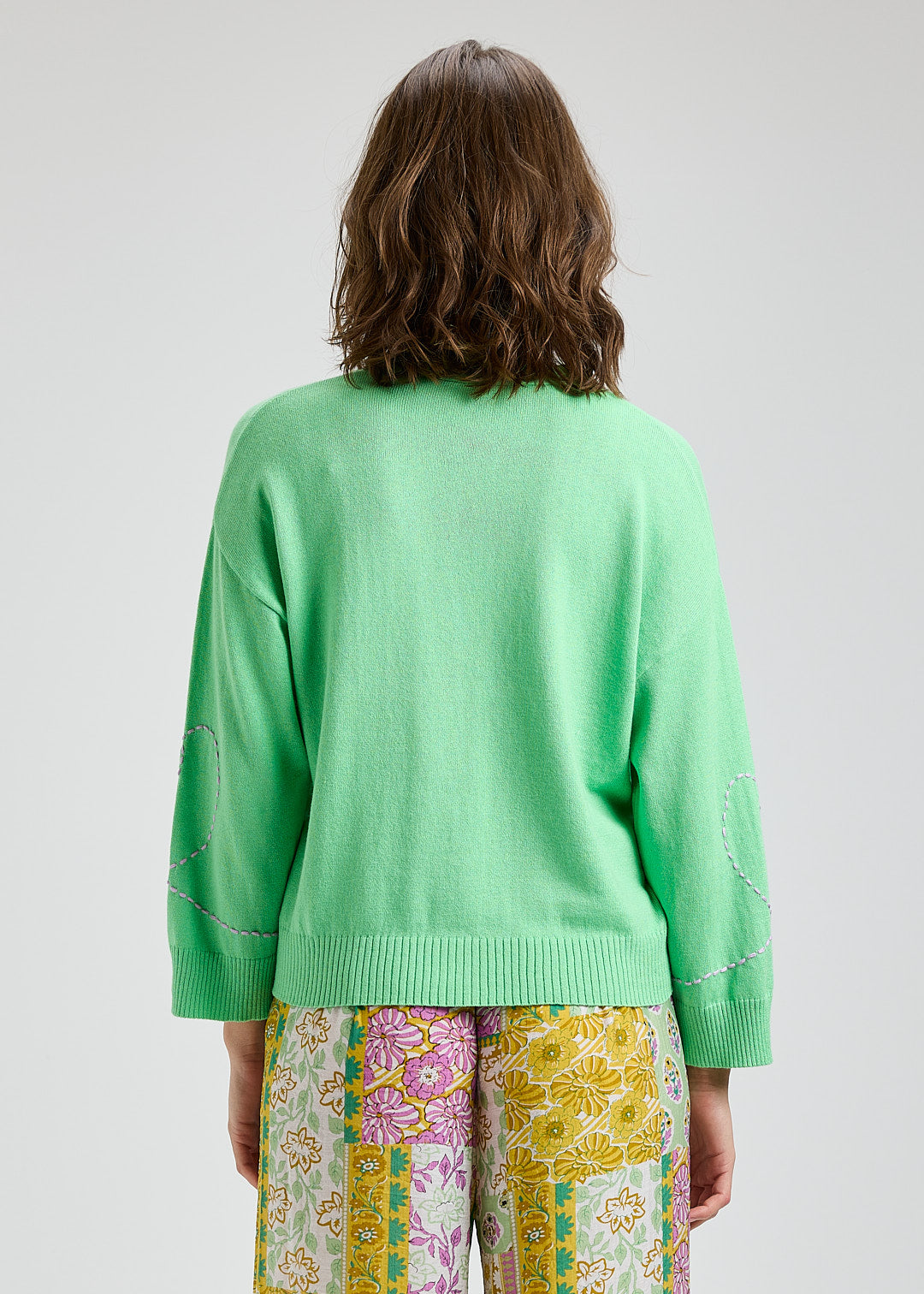 Heart Wide Sleeve Cardigan - Apple Green