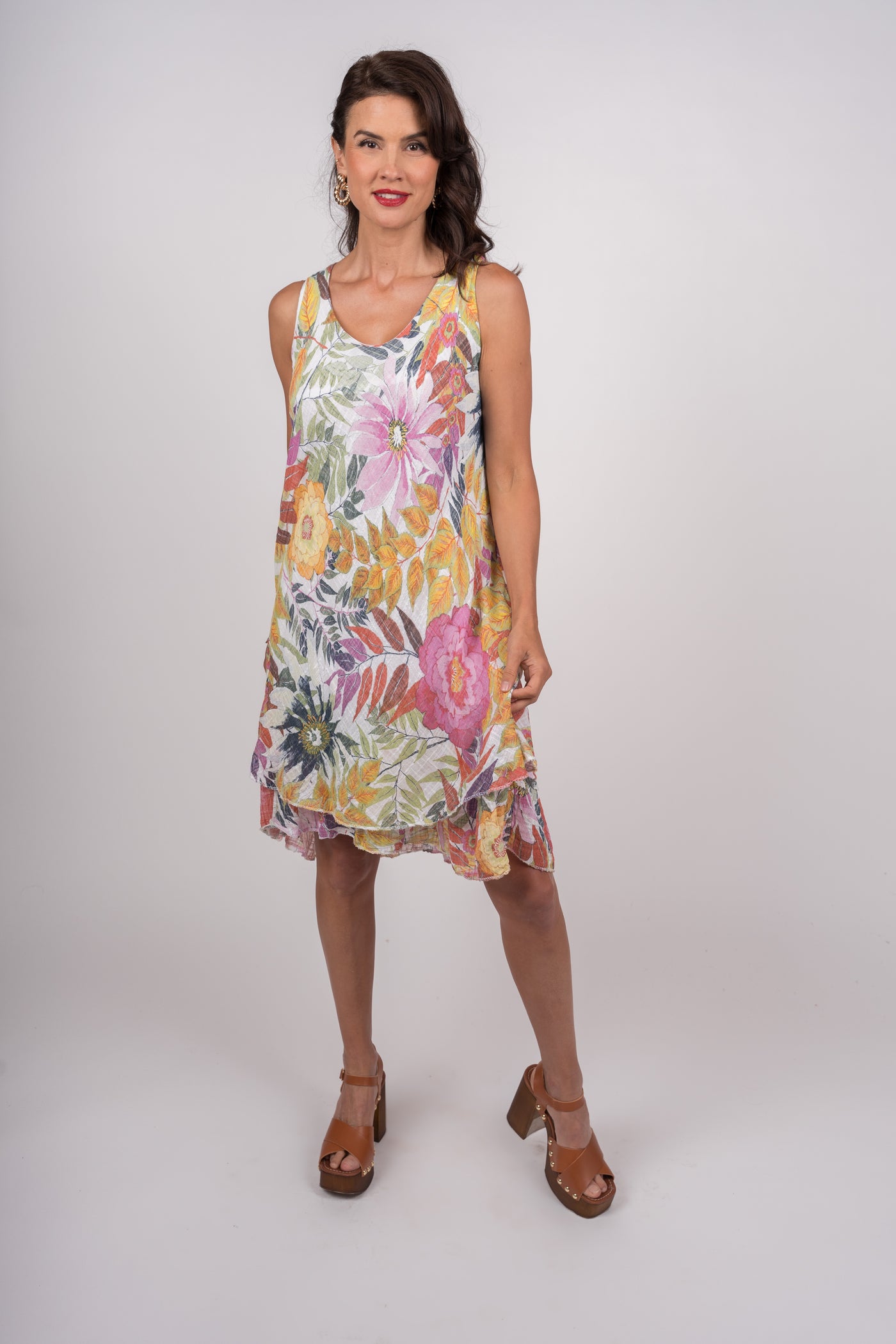 Tier Dress Cut Out Bias with Print - Tropical