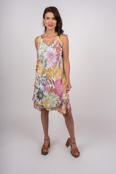 Tier Dress Cut Out Bias with Print - Tropical