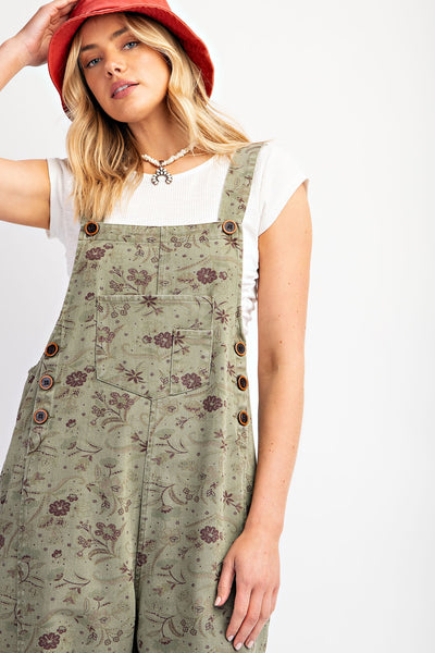 Printed Washed Twill Jumpsuit - Olive