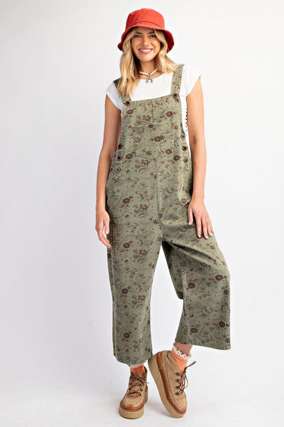 Printed Washed Twill Jumpsuit - Olive