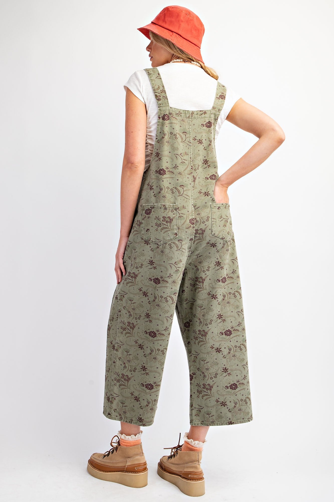 Printed Washed Twill Jumpsuit - Olive