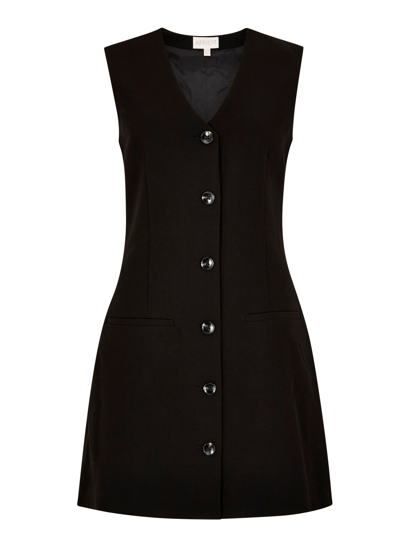 Sleeveless Button Up Vest Dress - Black