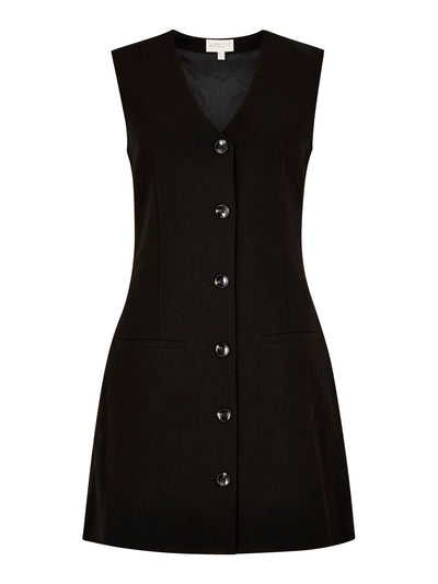 Sleeveless Button Up Vest Dress - Black