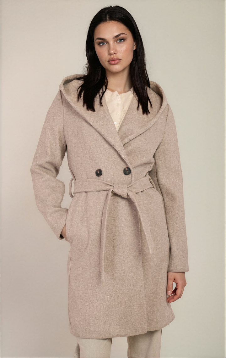RESTOCKED! Belted Hooded Coat - Stone