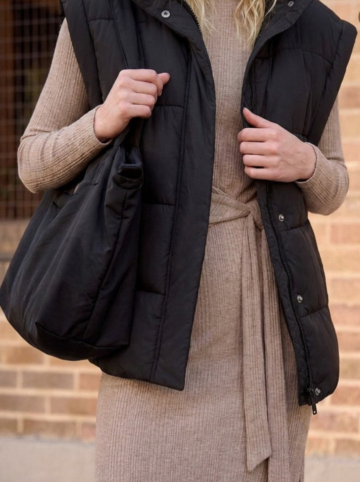 Quilted Boxy Vest - Black