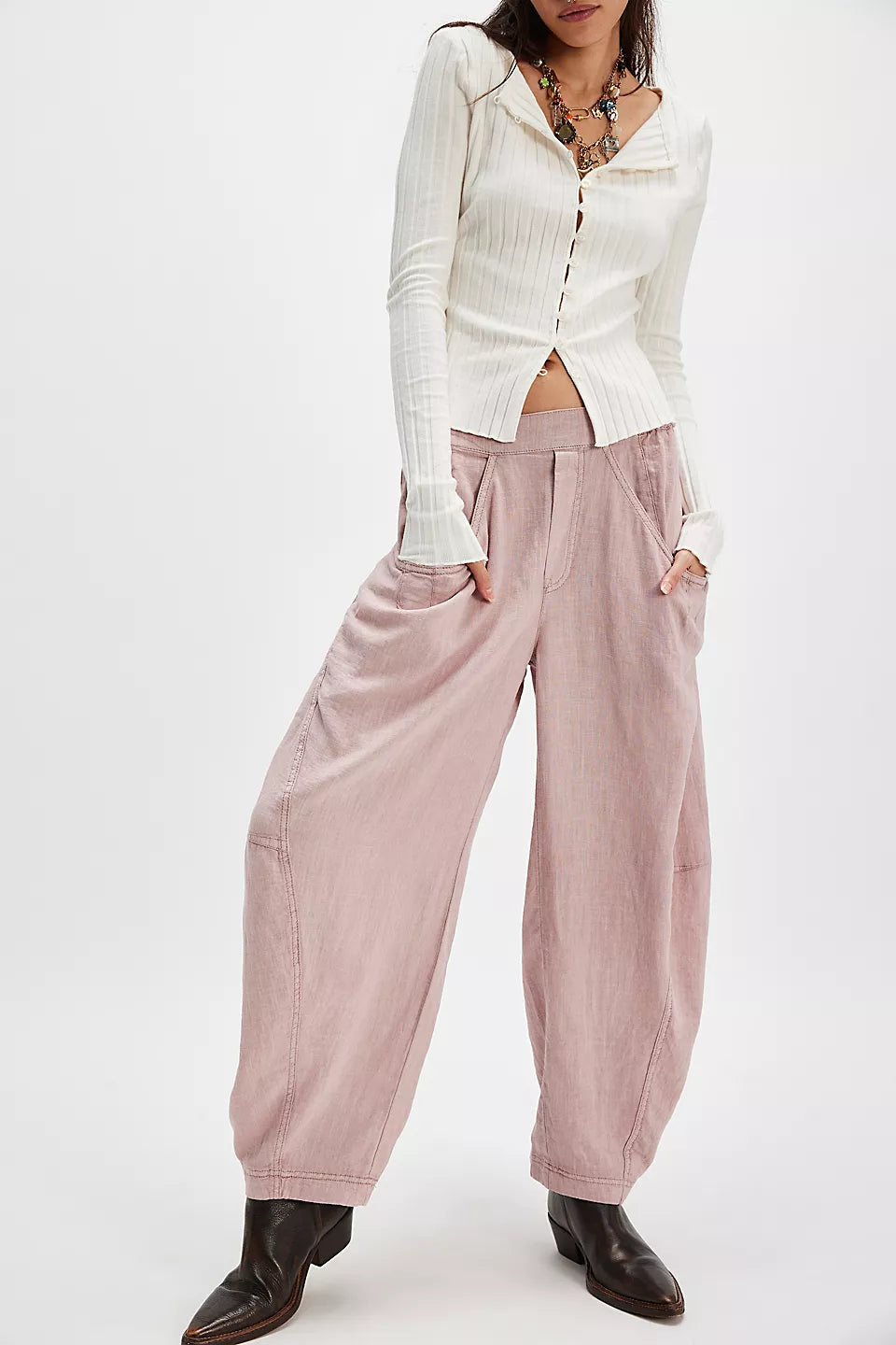 High Road Solid Pull-On Barrel Pants - Blush Tint