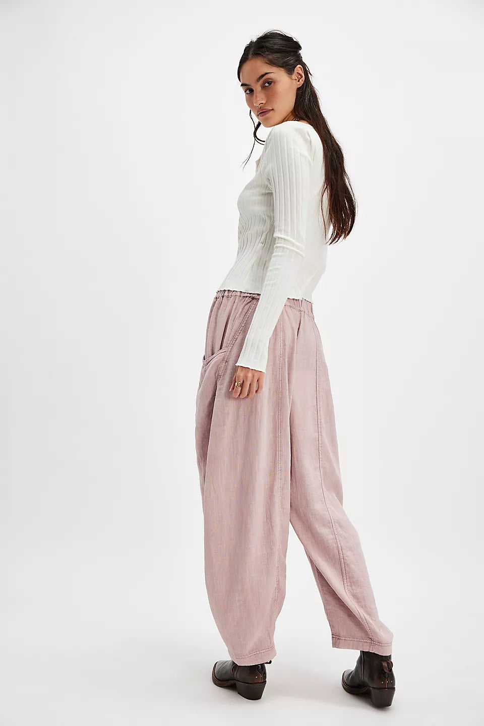 High Road Solid Pull-On Barrel Pants - Blush Tint