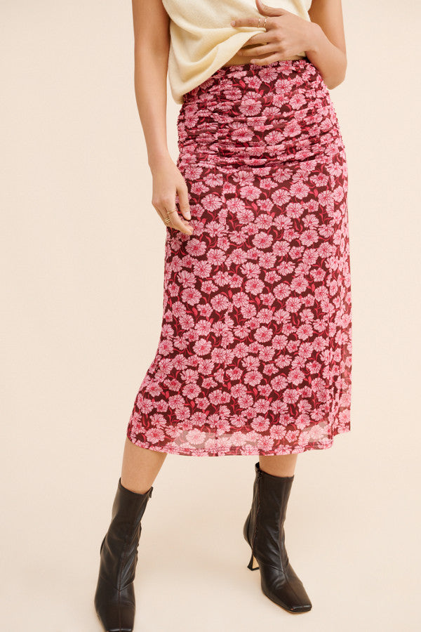 Dakota Mesh Midi Skirt - Carnation Ditzy