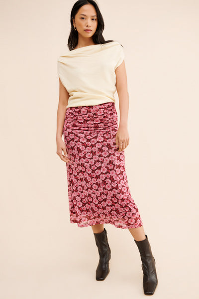 Dakota Mesh Midi Skirt - Carnation Ditzy