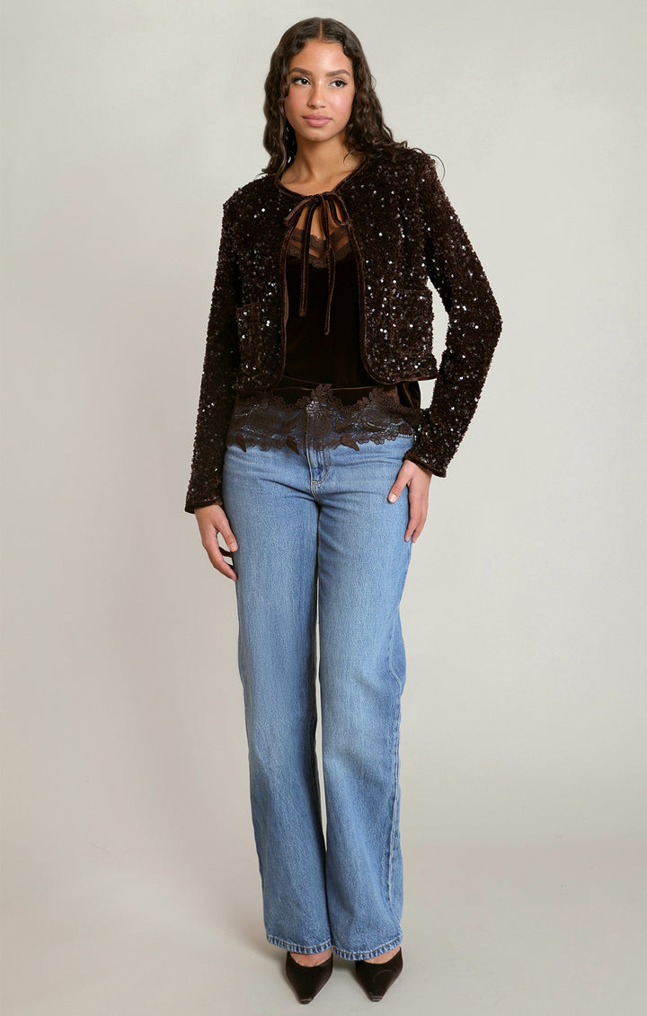 Velvet Sequin Jacket - Chocolate