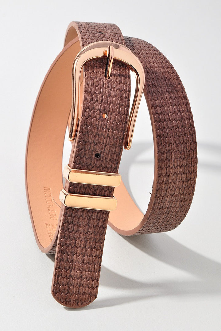 Elongated U Buckle Double Loop Weave Strap Belt