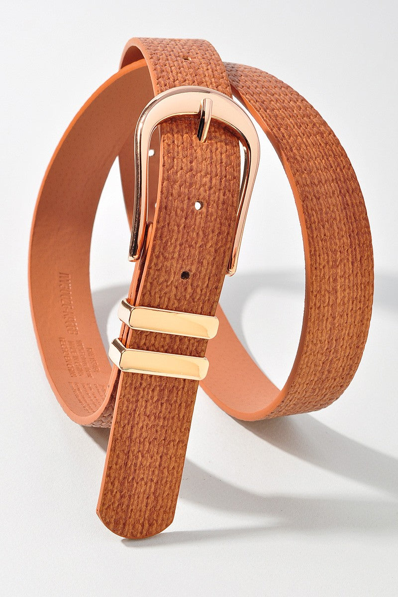 Elongated U Buckle Double Loop Weave Strap Belt