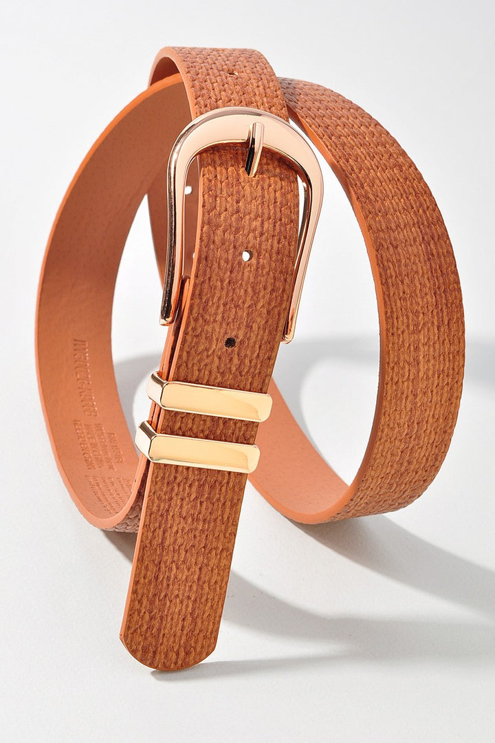 Elongated U Buckle Double Loop Weave Strap Belt
