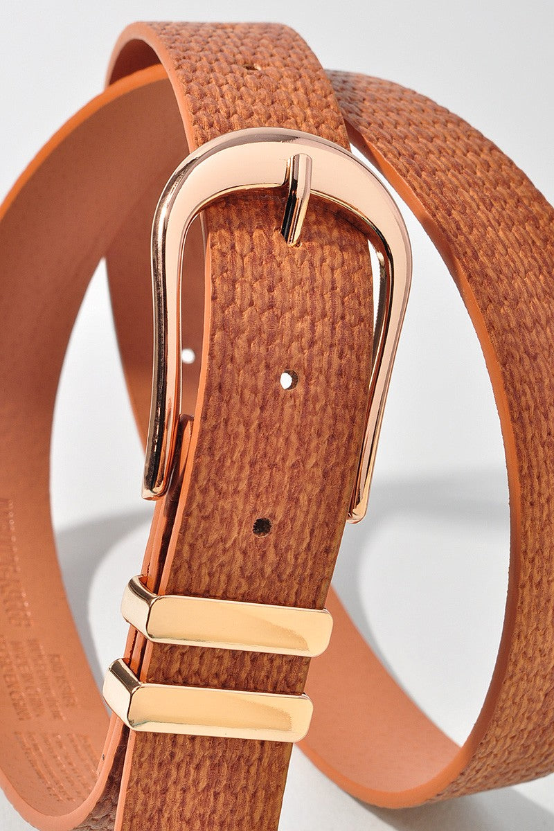 Elongated U Buckle Double Loop Weave Strap Belt