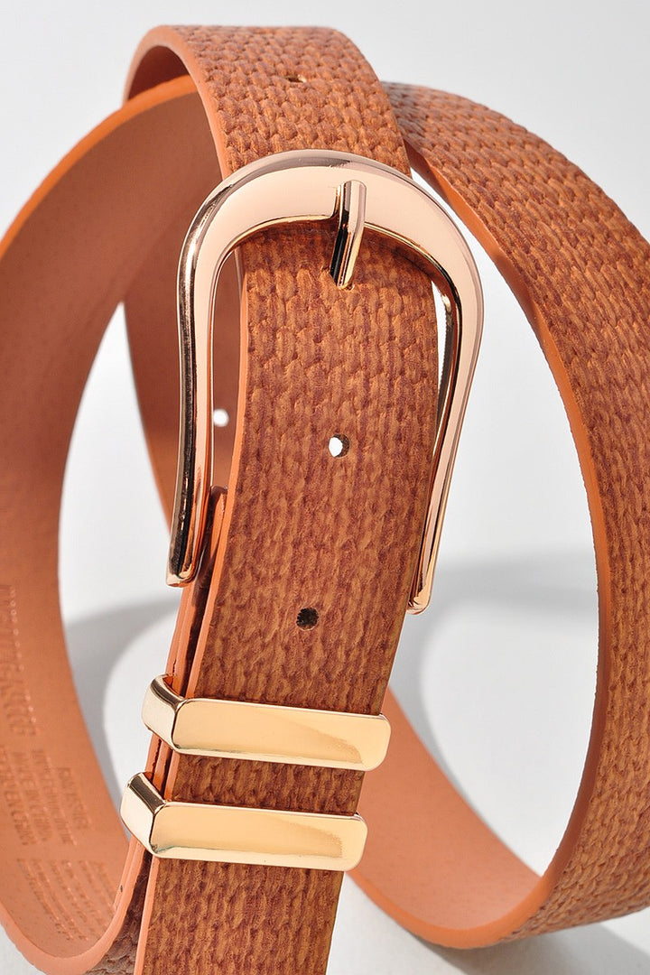Elongated U Buckle Double Loop Weave Strap Belt