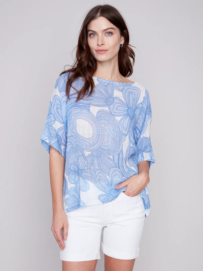 Printed dolman blouse - blue