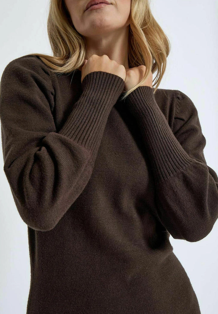 Anissa Rib V-Neck Knit Dress - Java Brown Mélange