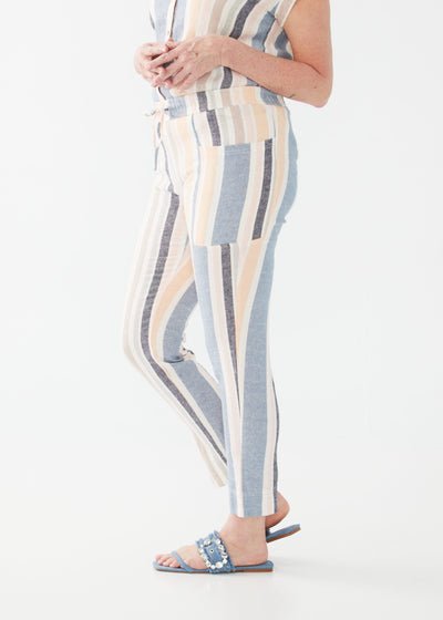 Tapered Linen-Blend Ankle Pants - Baha Stripe