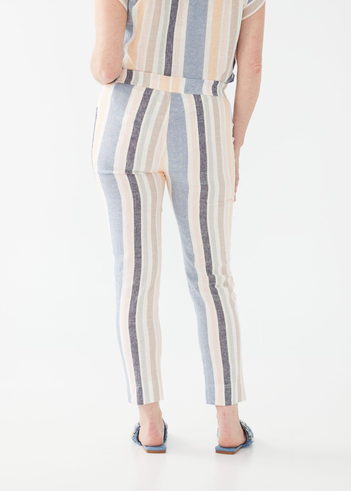 Tapered Linen-Blend Ankle Pants - Baha Stripe