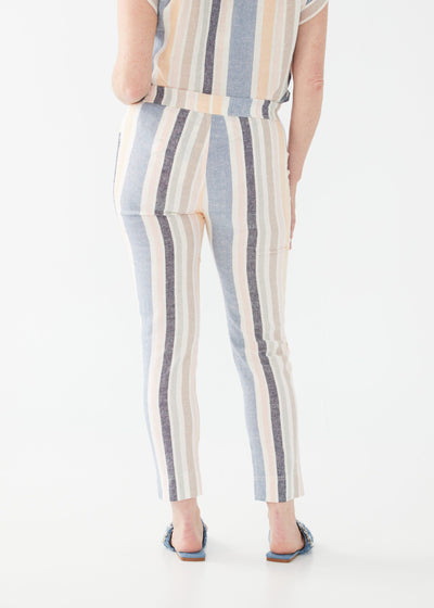 Tapered Linen-Blend Ankle Pants - Baha Stripe