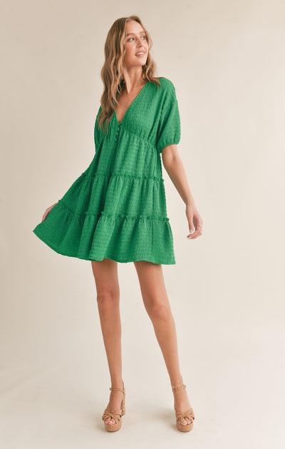 Go Fresh Tiered Aline Mini Dress - Kelly Green