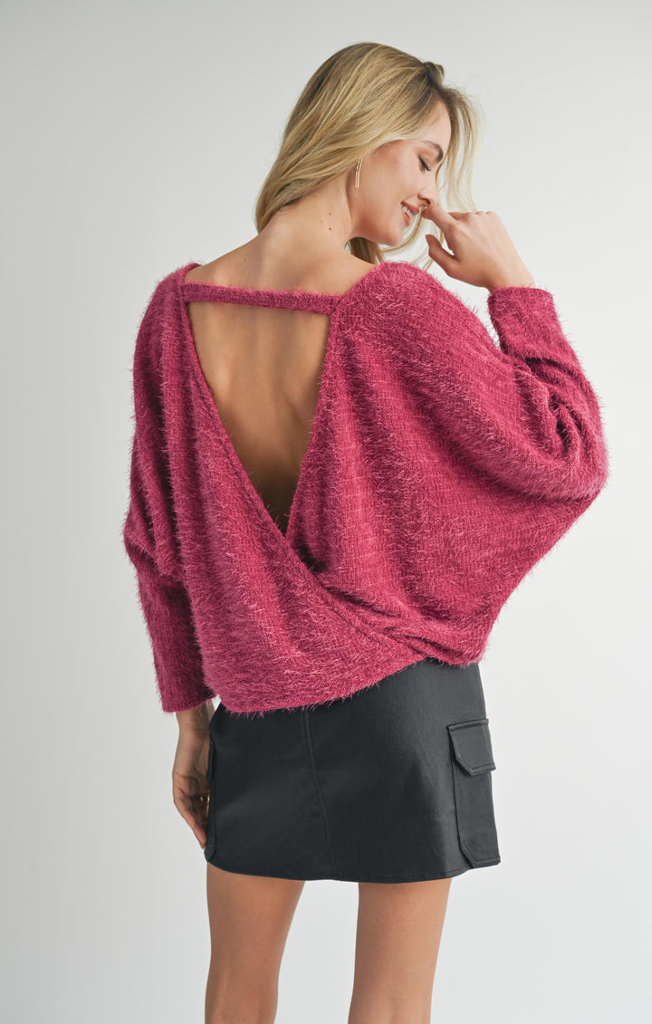 Soiree Dolman Back Surplice Knit Top - Berry