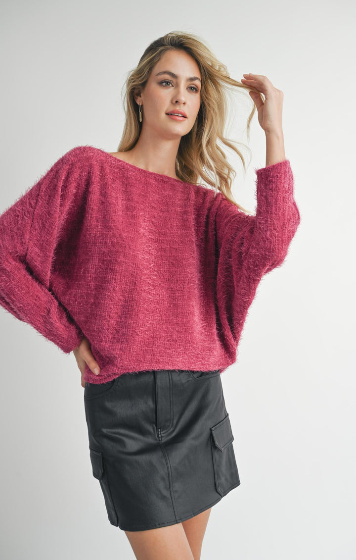 Soiree Dolman Back Surplice Knit Top - Berry