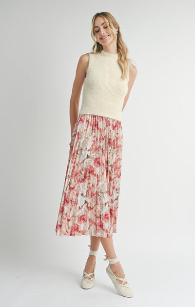 Jamming Pleated Floral Skirt - Pink Multi