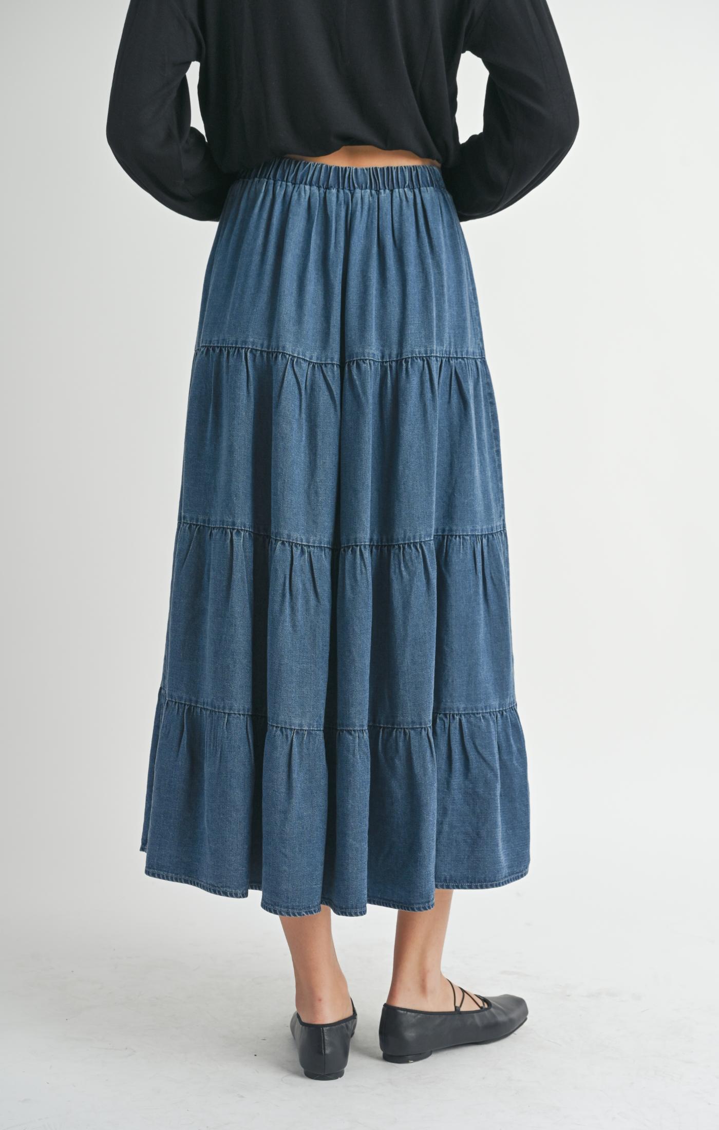 Archives Tiered Tencel Maxi Skirt - Dark Chambray