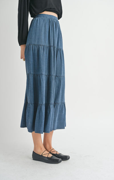 Archives Tiered Tencel Maxi Skirt - Dark Chambray